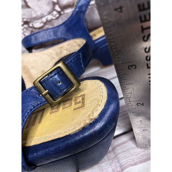 Anthropologie Gee Wawa Blue Leather Peep Toe Heel Strap Sandals Women Sz 10M US - Picture 7 of 16
